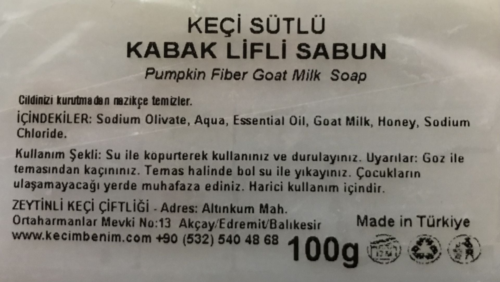 Keçi Sütlü KABAK LİFLİ Sabun (100 Gr.)